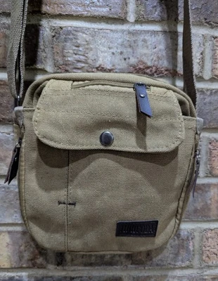 PRC Fundraiser! Canvas Khaki Crossbody Bag Snap Closure Zipper Pockets Travel  - Image 1 of 4