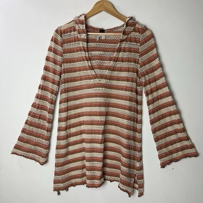 We The Free People в полоску открытая вязаная толстовка с капюшоном пуловер туника топ пляж M - Изображение 1 из 4