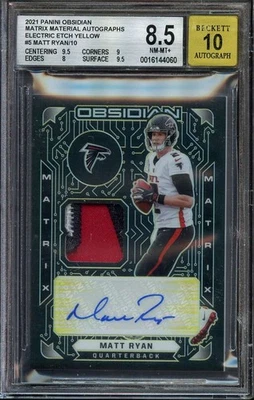 Matt Ryan 1/10 BGS 8.5 10 Auto 2021 Obsidian Matrix Material Electric Etch Yello - Image 1 of 2
