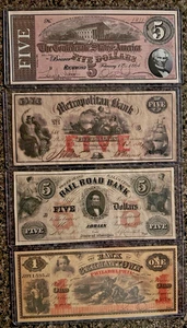 Lot of 4 Confederate States of America Bills $5, $5, $5 & $1 - Picture 1 of 2