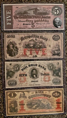 Lot of 4 Confederate States of America Bills $5, $5, $5 & $1 - Image 1 of 2