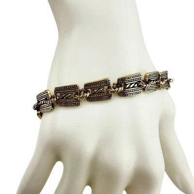 Liz Claiborne Vintage Style Antiqued Gold Tone Panel Chain 7.25" Bracelet Foto 1 de 4
