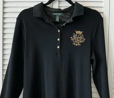 Lauren Ralph Lauren Vintage Women Sz L Black Polo Embroidered Dress Classic Chic - Image 1 of 4