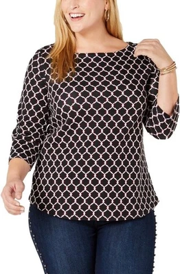 Blusa CHARTER CLUB Mujer Plus 100% Algodón Pima Manga 3/4 Estampado 0X Negra Profunda Foto 1 de 4
