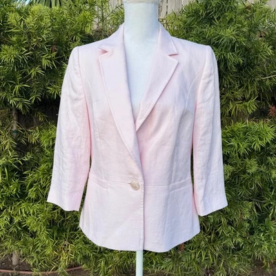 Viyella Womens Pink 100% Linen Blazer 3/4 Sleeve Button Front Tailored Size  10 - Image 1 of 4