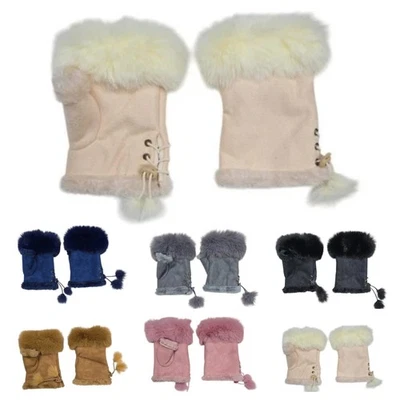 Women Ladies Winter Fur Fingerless Gloves Mittens Soft Warm Fleece Lined UK - Image 1 of 4