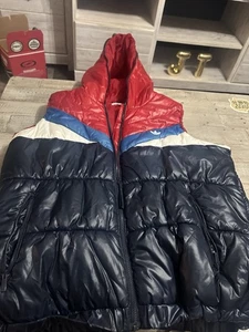 Adidas giubbotto imbottito con cappuccio rosso bianco blu uomo xl raro - Foto 1 di 3