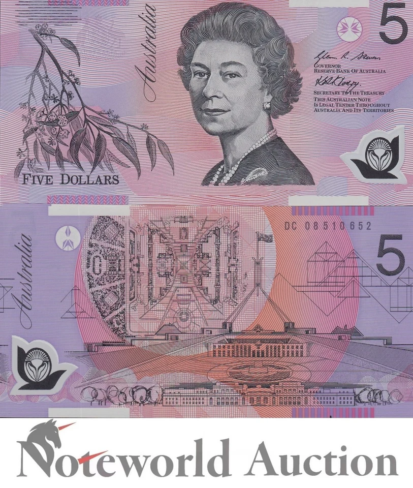 AUSTRALIA 5 Dollars 2008 P 57f Polymer Queen Elizabeth ll Stevens & Henry UNC - Image 1 of 3