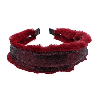 Elegante diadema de piel ancha navideña con rayas brillantes metálicas - Borgoña Foto 1 de 3