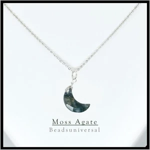 Natural Moos Ágata Media Luna Colgante Largo Plata Cadena para Unisex Regalo - Imagen 1 de 8