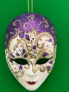 Karneval lila-gold Mini handbemalte Maske Christbaumschmuck 4”x 2,75” - Bild 1 von 13