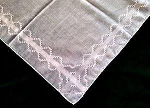 Bachelor Wedding Handkerchief Drawn Thread Art Deco Geometric Embroidery VTG - Picture 1 of 8