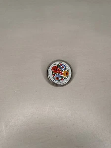 Vintage Italian Floral Micro Mosaic Brooch Pin Tiny Round Metal Stamped Italy - Picture 1 of 6