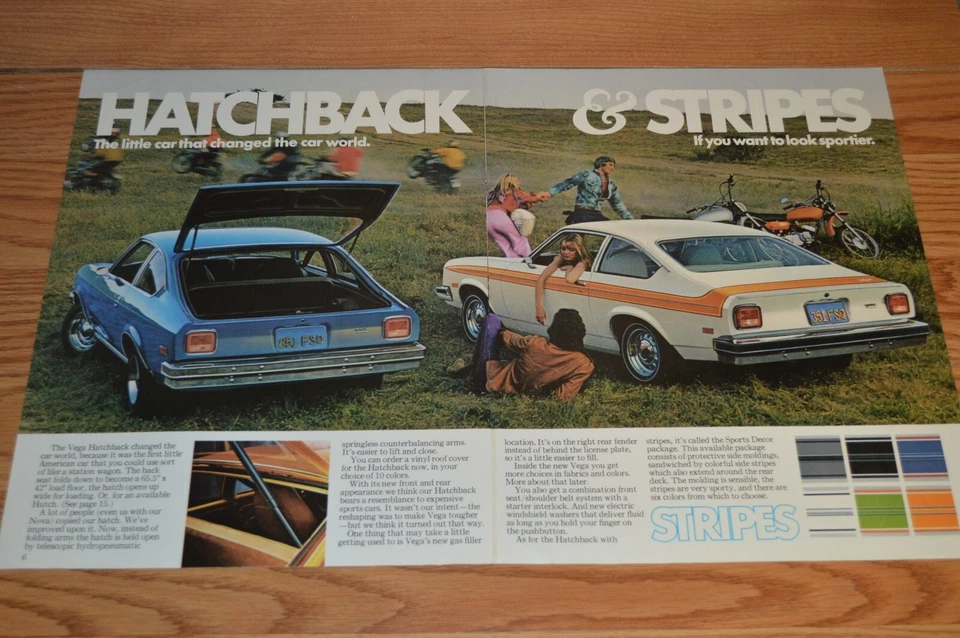 1974 CHEVY VEGA ORIGINAL DEALER ADVERTISEMENT PRINT AD 74 HATCHBACK STRIPES - Image 1 of 1