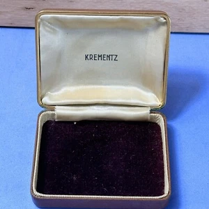 Vintage 1950s Krementz Empty Brown Jewelry Box Case Faux Leather Satin Lined - Picture 1 of 11