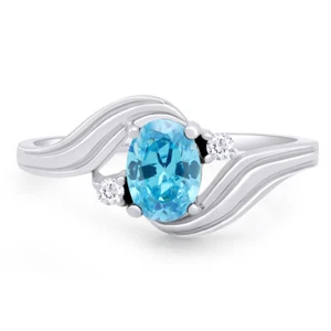 3/4 Ct Oval Simulated Aquamarine & Diamond Bypass Engagement Ring 10k Gold - Picture 1 of 7