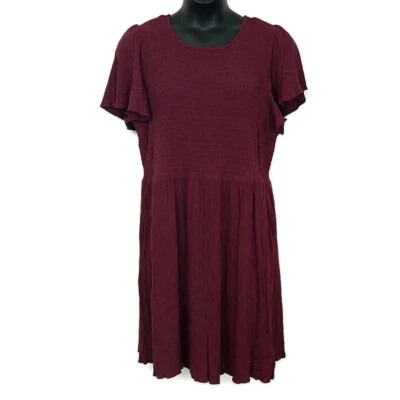 Lane Bryant Womens 22 24 Dress Red Smocked Short Ruffle Sleeve Keyhole Tie Back - Image 1 of 4