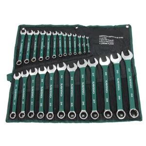 25pc Metric Combination Spanner Set Soft Grip 6-32mm Open End & Ring + Tool Roll - Picture 1 of 9