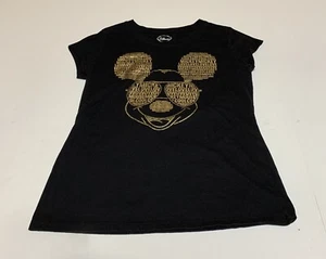 Disney Mickey Mouse Junior Girls Size XL 15/17 Short Sleeved Shirt Black Gold - Picture 1 of 7