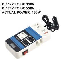 DC12V/24V to DC110V/220V Car Power Converter with LED Display and 4 USB Ports
