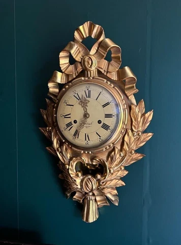 Vintage Gilt Wood Framed Swedish Wall Clock Westerstrand Cartel Clock Cover