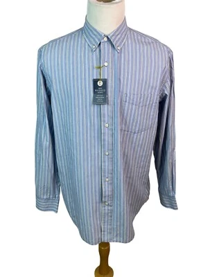 Camisa Club Room Para Hombres Azul Rayas Suave Algodón Lavado Calce Clásico Talla L - Nueva Foto 1 de 4