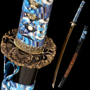 Razor Sharp Katana 1095 Steel Gold Blade Japanese Samurai Full Tang Sword - Picture 1 of 15