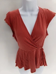 Top avvolgente arancione foux piccolo collo a V lavorato a maglia Alya casual - Foto 1 di 7
