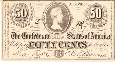 Confederate States of America 50 Cent Ephemera - Dr. Morse's Indian Root Pills - Image 1 of 2