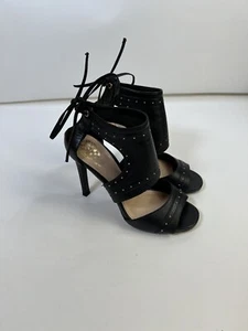 Vince Camuto Roux Black Leather Studded Lace-Up Open Toe Stiletto Sandals 6.5 - Picture 1 of 17