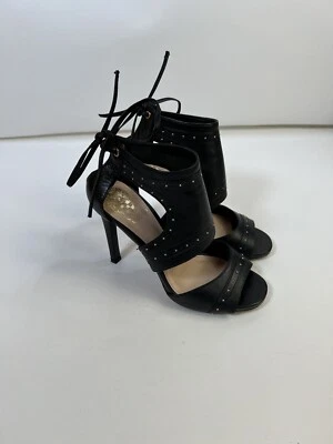 Sandalias de aguja Vince Camuto Roux de cuero negro con tachuelas con cordones punta abierta 6,5 Foto 1 de 4