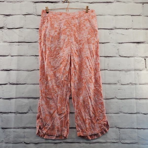 CYNTHIA ROWLEY Pants Womens XL Tropical Village Wide-Leg Pull On Orange Pink - Picture 1 of 10