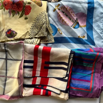 Destash Lote Mixto de 5 Bufandas de Seda De Colección Como Está Lavado, Desgaste, Artesanía Foto 1 de 4