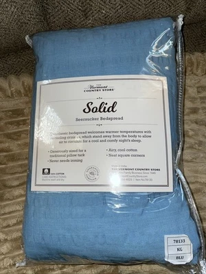 THE VERMONT COUNTRY STORE SEERSUCKER BEDSPREAD COVERLET BLUE King 128"x124" NEW - Image 1 of 3