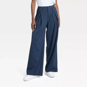 Women's High-Rise Wide Leg Pleated Front Trousers - A New Day Black - Picture 1 of 9