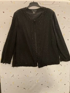 Vintage Laurence Kazar Abendjacke Seide schwarz Perlen Pailletten Größe 1X gefüttert - Bild 1 von 11
