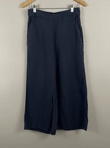 Tahari Womens M Blue 100% Linen Wide Leg Crop Pants  - Picture 1 of 5