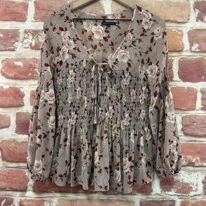 American Eagle Top Womens M Multicolor Cottage Floral Peasant Smocked Shirt - Picture 1 of 8