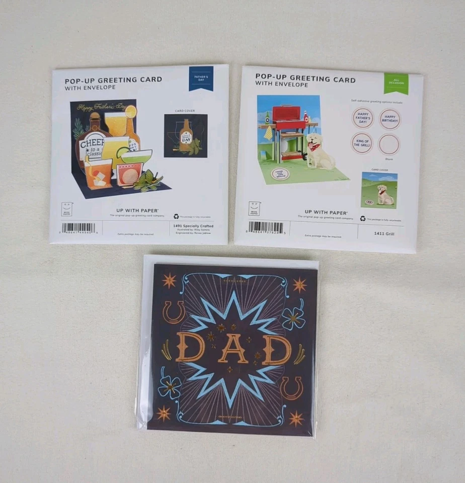 Lot 3 Happy Father's Day Cards 3D Treasures Pop Up Greeting Card Up With Paper - Image 1 of 4