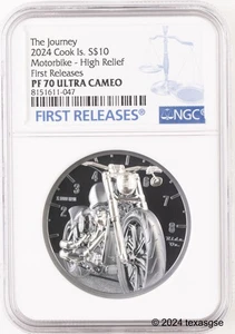 2024 Cook Islands The Journey - Motorbike 2oz Silver Black Proof NGC PF70 FR - Picture 1 of 2