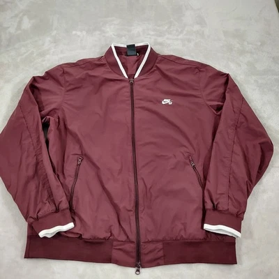 Nike SB Mens Jacket XL Full Zip Bomber Skater Skateboarding Burgundy Zip Pockets - Image 1 of 4
