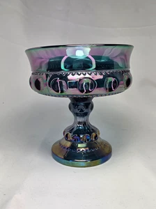 Vintage Indiana Carnival Glas Standfuß Daumenabdruck Süßigkeitenschale Kompott 5" blau - Bild 1 von 6