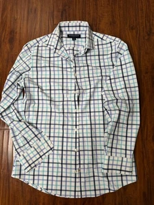 Mizzen Main Leeward Shirt Mens SZ M Blue Trim Tuck Plaid Button Up Long Sleeve - Picture 1 of 6