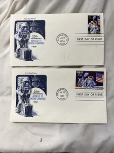 (2) Moon Landing 25th  First Day Covers Honors Apollo 11 Landing - Picture 1 of 7