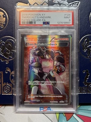 2016 POKEMON XY FATES COLLIDE #124 FULL ART TEAM ROCKET'S HANDIWORK PSA 9 - Image 1 of 2