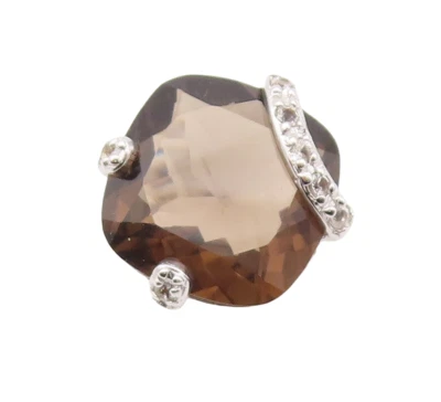 925 Sterling Silver Vintage Ring Square Cut Smoky Quartz & Topaz Sz 8.5  RG29910 - Image 1 of 4