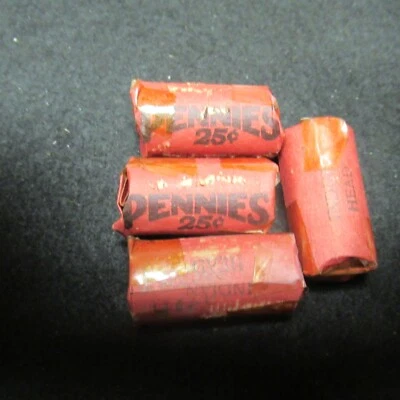 OLD VINTAGE INDIAN HEAD PENNY 25 COIN HALF ROLL SEALING TAPE IS YELLOWED - Image 1 of 4