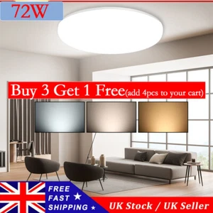 72W Bright LED Ceiling Light Panel Flush Mount Fitting Bathroom Kitchen Lamp UK - Picture 1 of 18