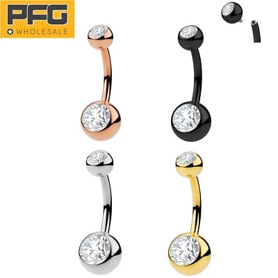 1pc Titanium Internally Threaded Gem Belly Button Navel Barbell Ring 8mm-14mm - Imagem 1 de 4
