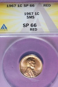 1967 ANACS 1C SP66 RED SMS LINCOLN MEMORIAL CENT #B47251 - Picture 1 of 2